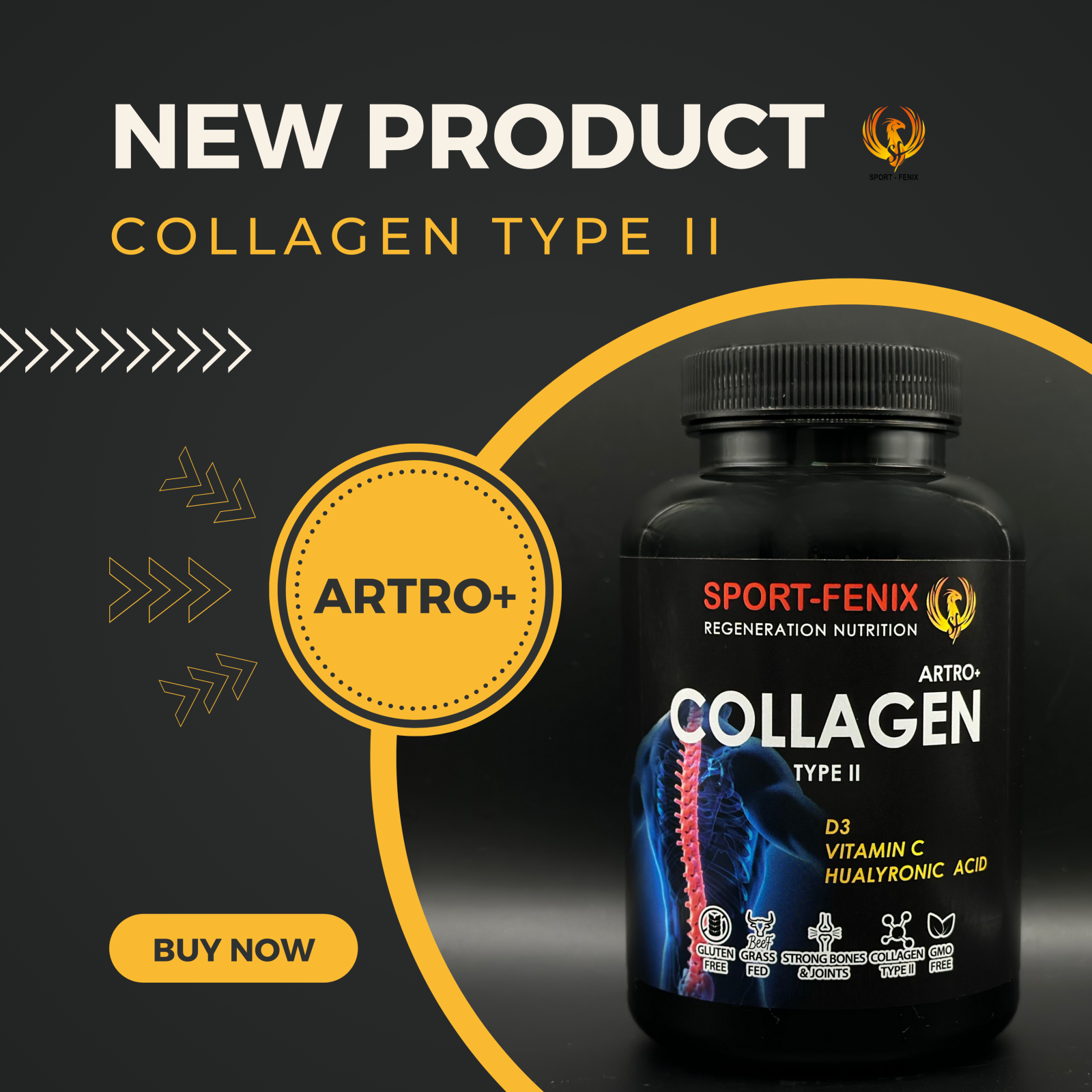Артро комплекс COLLAGEN ARTRO+, ТМ SPORT-FENIX, з вітамінами C&D3 та Гіалуроновою кислотою Артро комплекс COLLAGEN ARTRO+, ТМ SPORT-FENIX, з вітамінами C&D3 та Гіалуроновою кислотою, 120 капсул